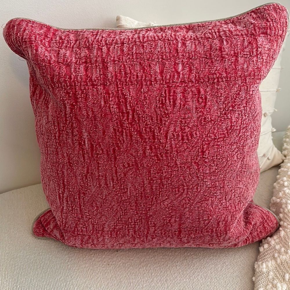 Villa Hot Pink Textured Accent Pillow Decor 22”x22”